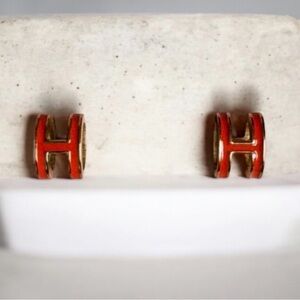 Orange and Gold H Earrings